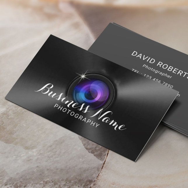 Professional Photography Camera Lens Faux Metal Business Card (Creator Uploaded)