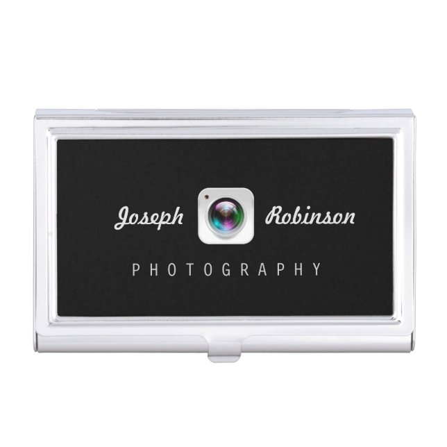 Professional Photography Camera Lens Logo Symbol Business Card Case (Front)