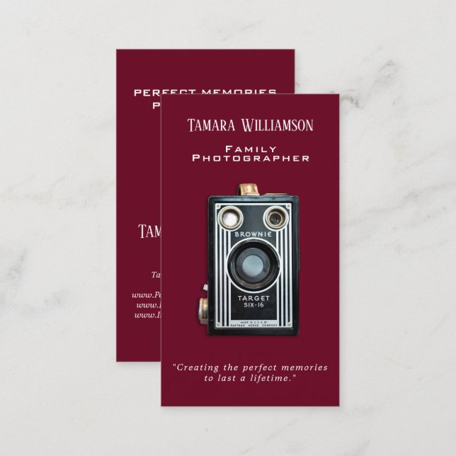 Professional Photography Vintage Camera Photo Business Card (Front/Back)