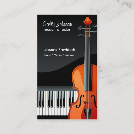 Customizable Professional Piano and Violin Music Instructor Business Card