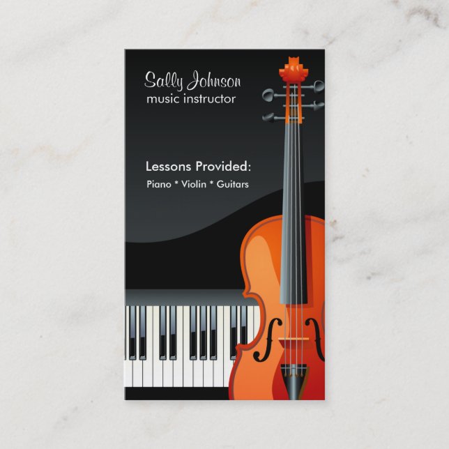 Professional Piano and Violin Music Instructor Business Card (Front)