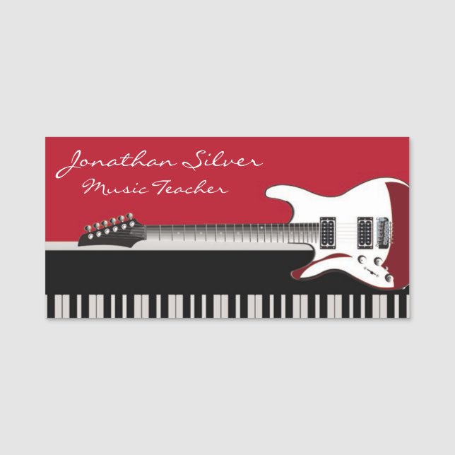 Professional Piano & Guitar Music Teacher Name Tag (Front)
