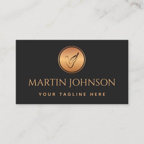 Professional Pilates Instructor Gold  Black Logo Business Card