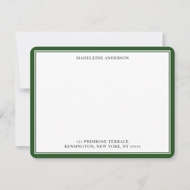 Professional Pine Green Double Border Flat     Note Card (Front)
