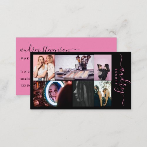 Professional Pink and Black Signature 6 Photos Business Card