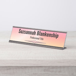Professional Pink and Orange Faux Metallic Custom Desk Name Plate