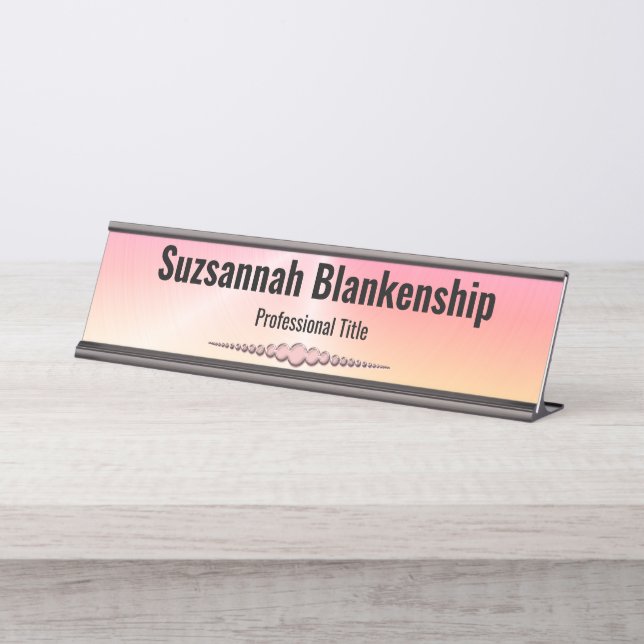 Professional Pink and Orange Faux Metallic Custom Desk Name Plate (Front)