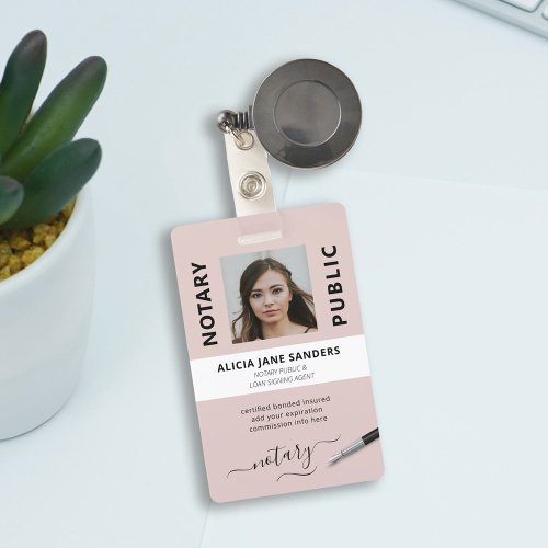 Professional pink blush notary signing agent badge