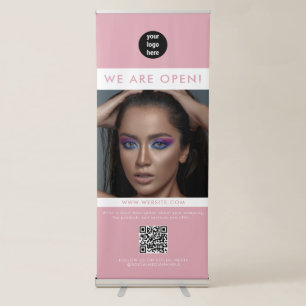 Professional Pink Business We Are Open Photo Retractable Banner