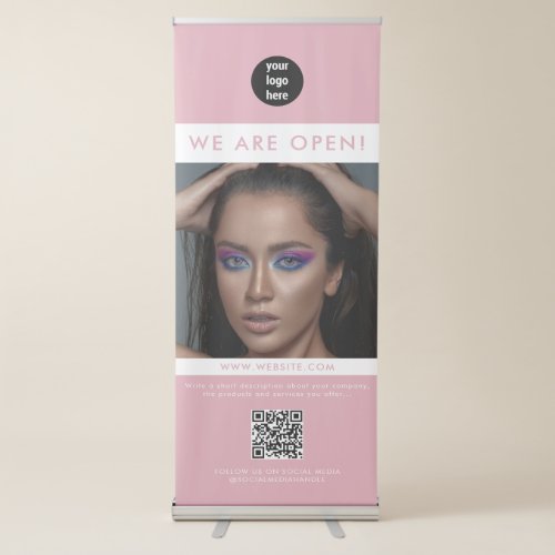 Professional Pink Business We Are Open Photo Retractable Banner