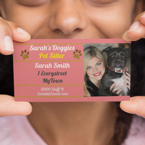 Professional Pink Dog Walker Pet Sitter Business Card