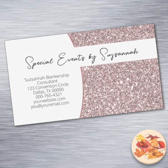 Professional Pink Faux Glitter Custom  Business Card Magnet (Present business cards that customers / clients can add to the refrigerator or file cabinet. )