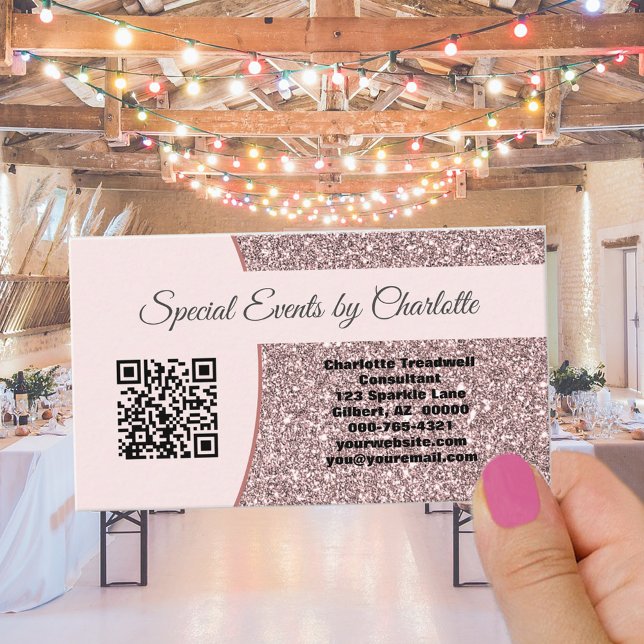 Professional Pink Faux Glitter Custom QR Code  Business Card (Creator Uploaded)
