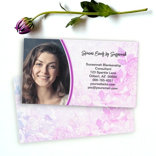 Professional Pink Floral Background Custom Photo  Business Card