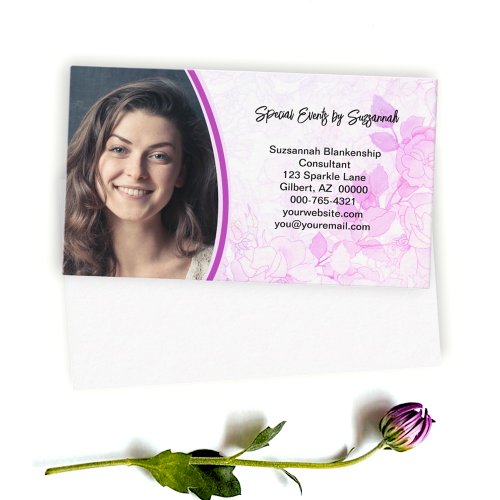 Professional Pink Floral Background Custom Photo  Business Card