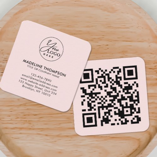 Professional Pink Generic Company Logo QR Code Square Business Card