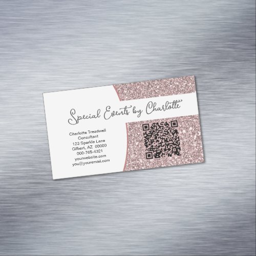Professional Pink Glitter Custom QR Code Business Card Magnet