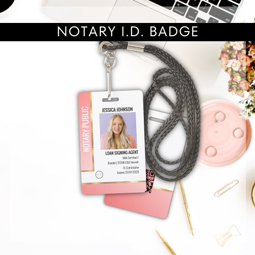 Professional Pink Gold Add QR Notary Photo ID Badge
