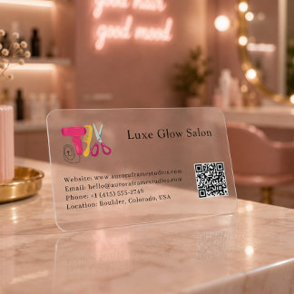 Professional Pink Hair Salon Comb Logo QR Code Clear Business Cards
