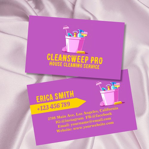 Professional Pink House Cleaning Maid Service Logo Business Card