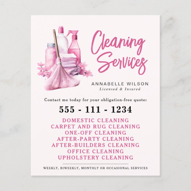 Professional Pink Maid & House Cleaning Business  Flyer (Front)