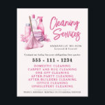 Professional Pink Maid & House Cleaning Business  Flyer<br><div class="desc">Modern cleaning services business flyer features pink cleaning equipment icons,  name and title,  services and contact details on the front on a blush pink background. Personalize further on the back with more business details. Perfect for domestic and industrial cleaning services.</div>