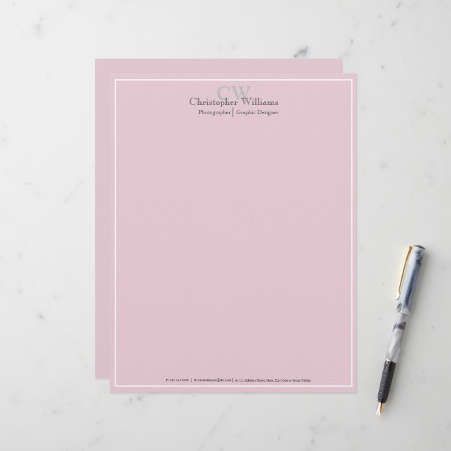 Professional Pink Minimalist Letterhead (Front/Back In Situ)