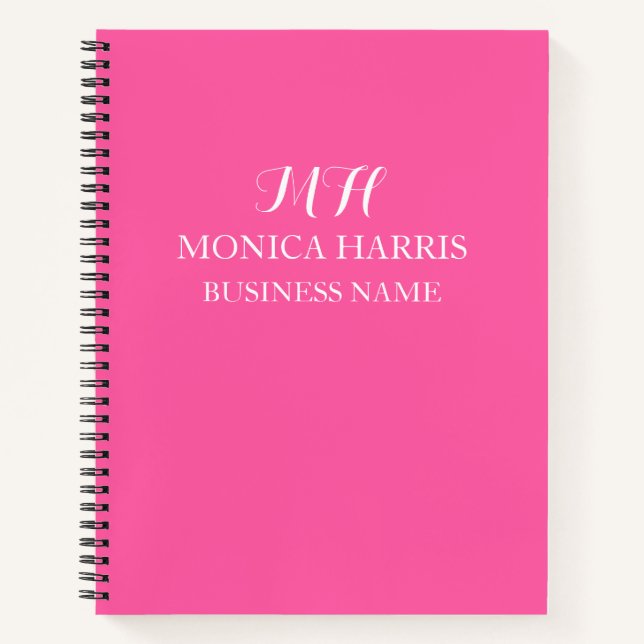 Professional Pink Monogram Initial Business Notebook (Front)