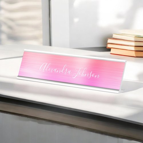 Professional Pink Ombre Foil Modern Girly Desk Name Plate
