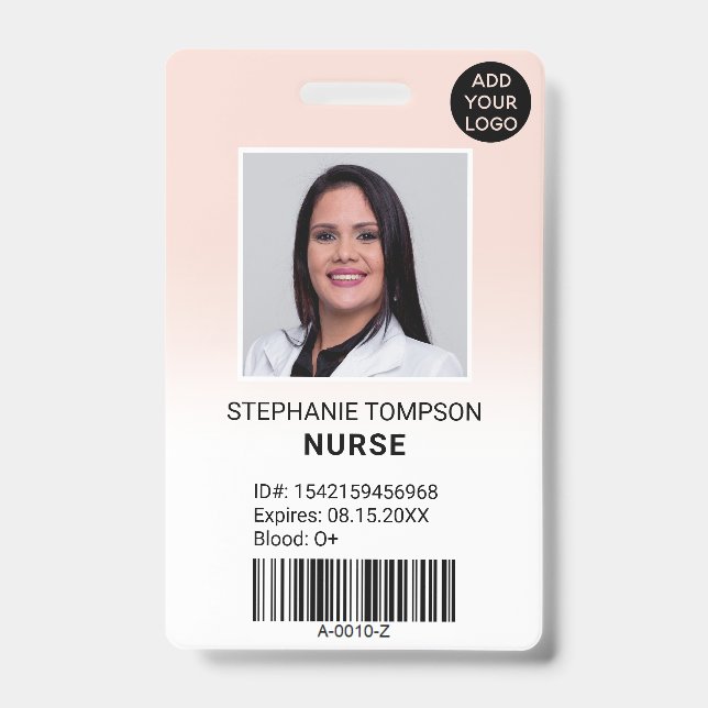 Professional pink ombre nurse photo logo code badge (Front)