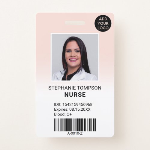 Professional pink ombre nurse photo logo code badge