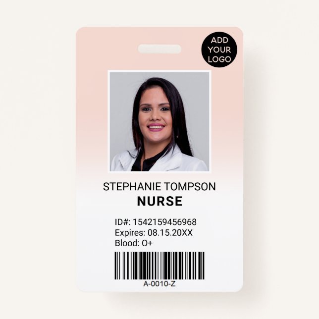 Professional pink ombre nurse photo logo code badge (Front)