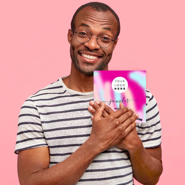 Professional Pink Pastel Ocean Custom QR LOGO  Square Business Card (Professional Pink Pastel Ocean Custom QR LOGO Square Business Card)