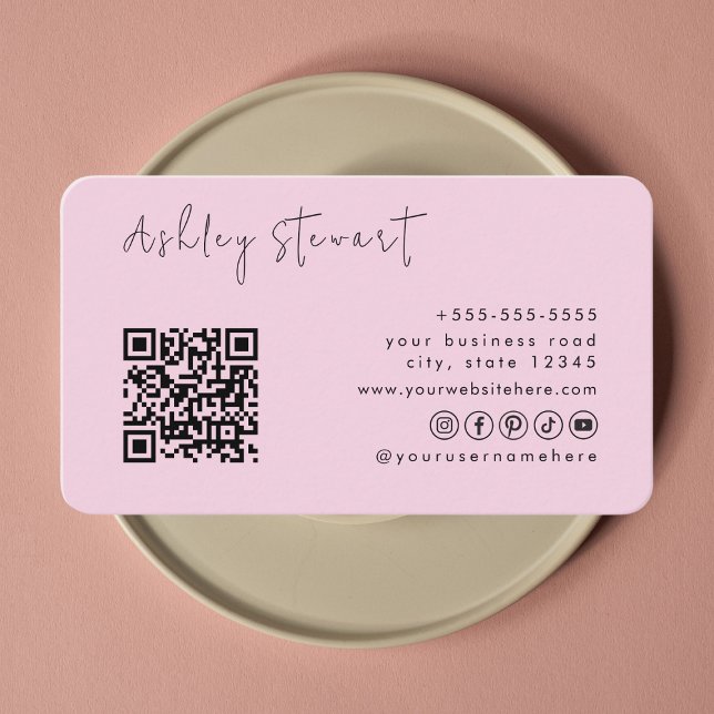 Professional Pink Qr Code Logo Minimal Script Business Card (Creator Uploaded)