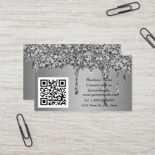 Professional Pink Social media Glitter Silver  Business Card
