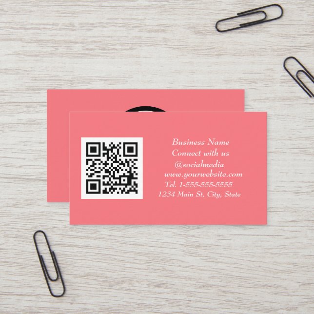 Professional Pink Social media QR Code Scannable  Business Card (Front/Back In Situ)
