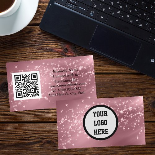 Professional Pink Social media QR Code Scannable  Business Card