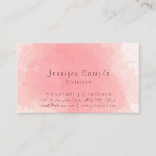 Professional Pink Watercolor Plain Standard Matte Business Card
