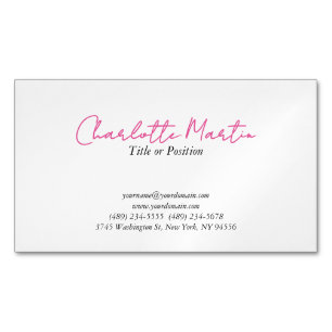 Professional Pink White Manager Consultant Chief Business Card Magnet