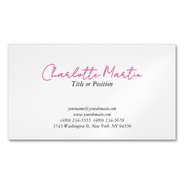 Professional Pink White Manager Consultant Chief Business Card Magnet (Front)