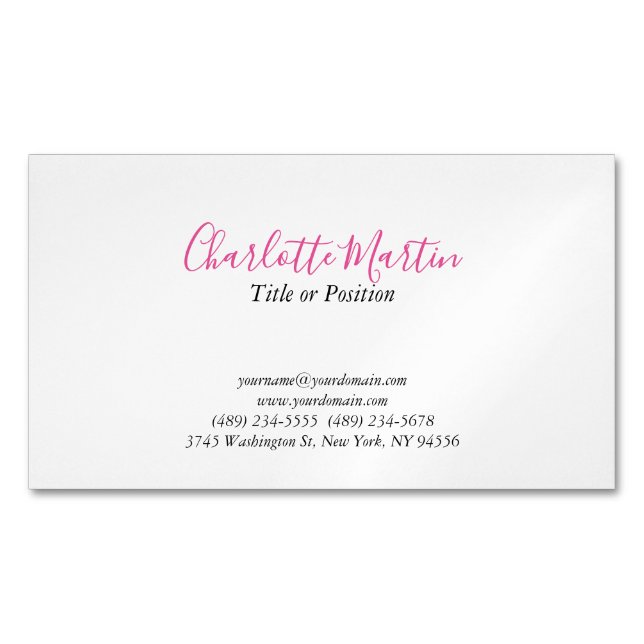 Professional Pink White Manager Consultant Chief Business Card Magnet (Front)