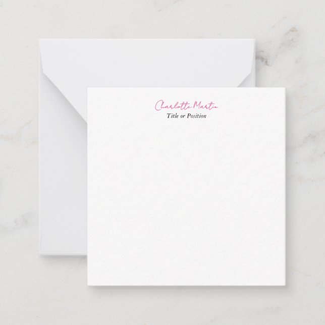 Professional Pink White Manager Consultant Chief Note Card (Front)