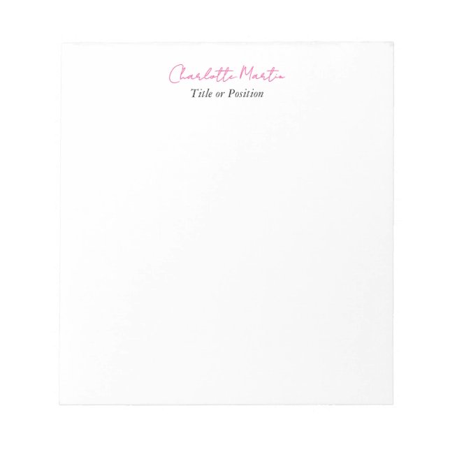 Professional Pink White Manager Consultant Chief Notepad (Front)