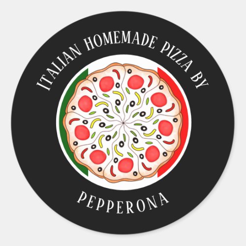 professional Pizza Italian flag black business Classic Round Sticker