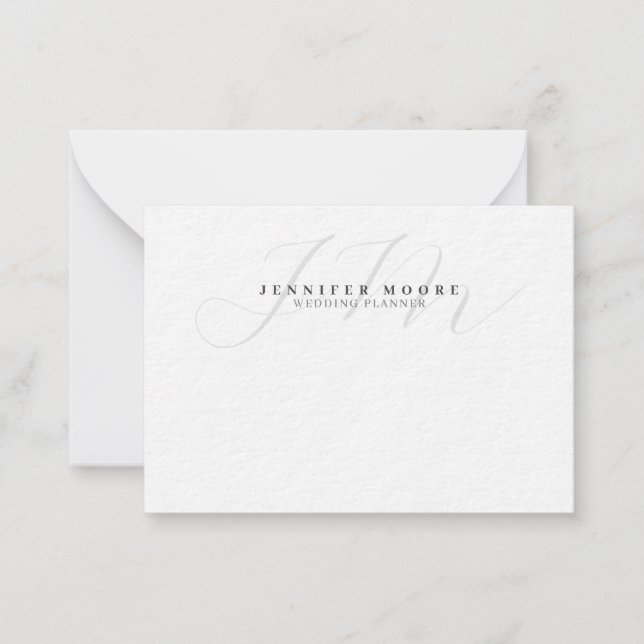 Professional Plain Black and White Script Monogram Note Card (Front)