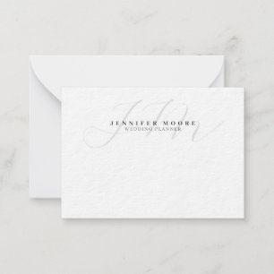 Professional Plain Black and White Script Monogram Note Card