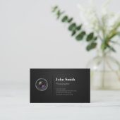 Professional Plain Black - Camera Photographer Business Card (Standing Front)