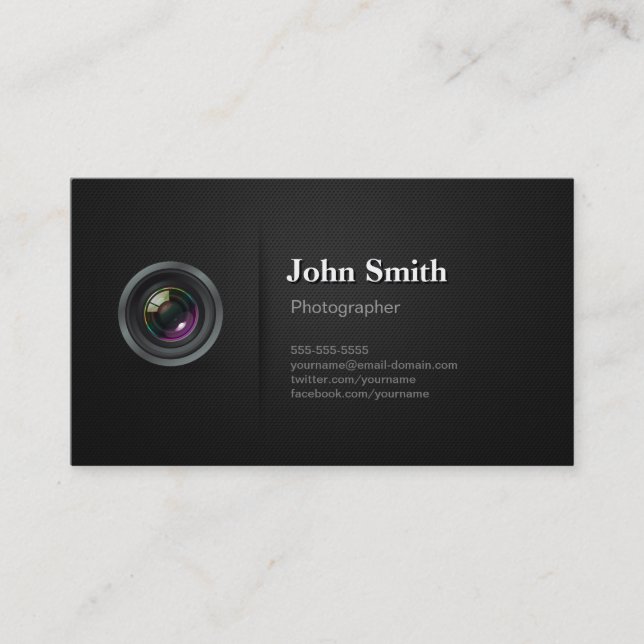 Professional Plain Black - Camera Photographer Business Card (Front)