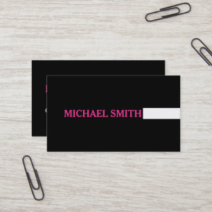 Professional Plain Black Modern Hot Pink Business Card