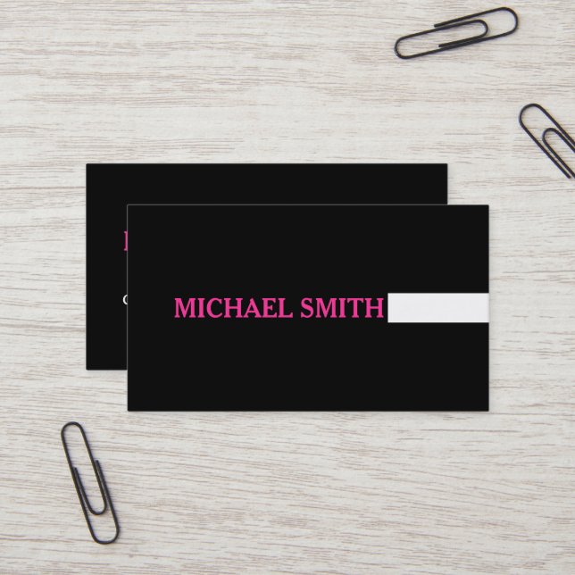 Professional Plain Black Modern Hot Pink Business Card (Front/Back In Situ)